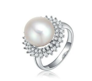 Platinum Plated Pearl Zircon Ring #MR010R