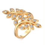 18K Gold Plated Leaf CZ Ring MR030R