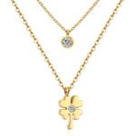 18K Gold Plated Lucky Clover Leaf Multilayer CZ Pendant MR029P