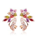18K Rose Gold Plated Multicolor CZ Flower Monalisa Earrings MR019E