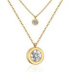 18K Gold Plated Stainless Steel Multilayer CZ Pendant MR028P