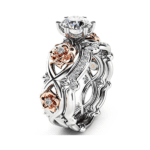 Dual Tone CZ Flower Bridal Ring Set MR060R