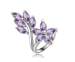 Classic Violet Marquise Cut Cz Leaf Platinum Plated Ring MR001R