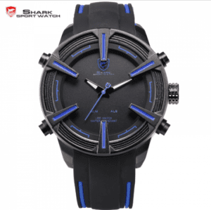 Dogfish Shark LED Display Black Blue Silicone Strap Sports Watch SH386