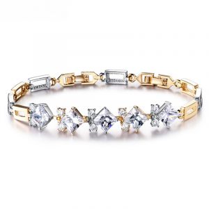 Dual Tone Princess Cut CZ Chain Bracelet MR014BR