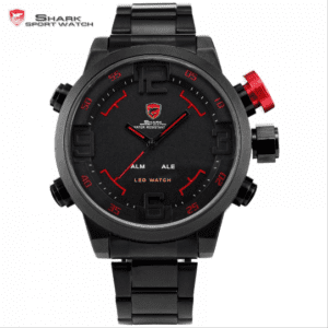 Gulper SHARK Digital LED Stainless Steel Black Red Watch SH105