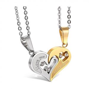 His and Her Linked Heart Couple Necklace MR042P