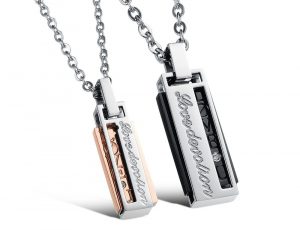 Love Devotion Enclosed Rectangle Couple Necklace MR044P