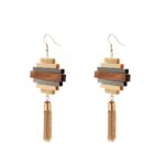 Geometric Wooden Tassle Drop Earrings MR028E