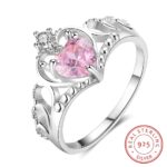 Pink CZ S925 Silver Crown Proposal Ring MR062R