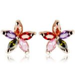 Multicolor CZ Flower 18K Rose Gold Plated Stud Earrings MR006E