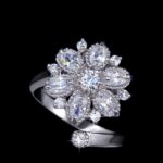 Platinum Plated Austrian Crystal Flower Adjustable Ring MR050R