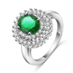 Platinum Plated CZ Emerald Cocktail Ring MR040R2