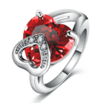 Platinum Plated Double Heart Simulated Ruby Cocktail Ring MR002R