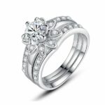 Platinum Plated Floral Halo CZ Diamond Ring Set MR015R