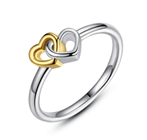 S925 Silver 14K gold plated double heart ring MR023R