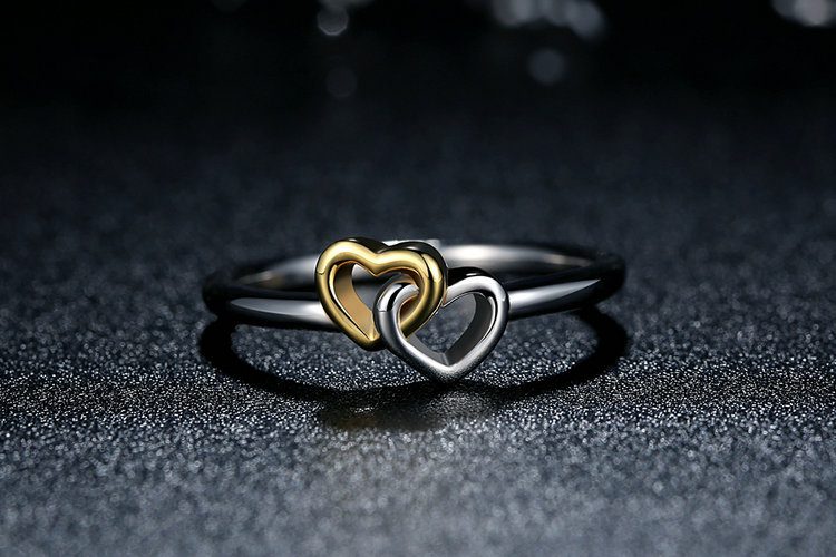 S925 Silver 14K gold plated double heart ring MR023R - Image 4