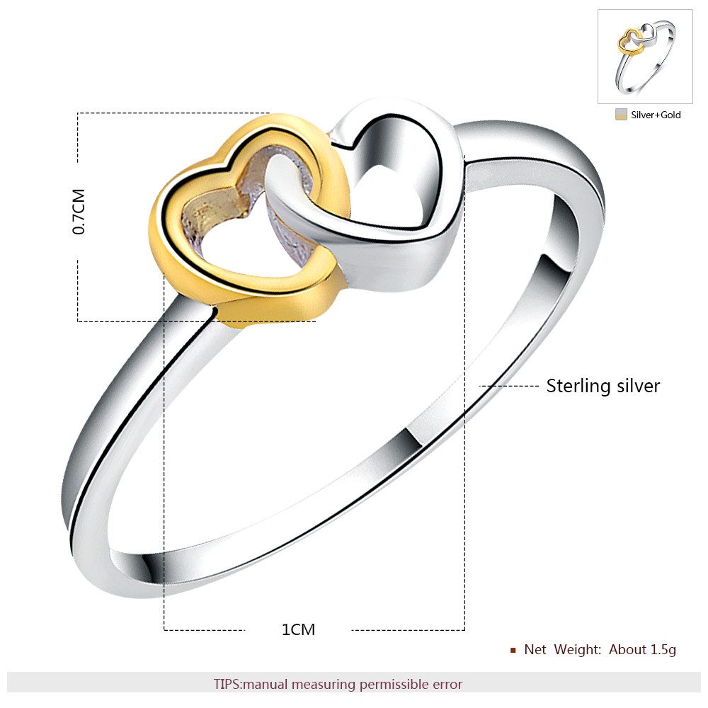 S925 Silver 14K gold plated double heart ring MR023R - Image 3