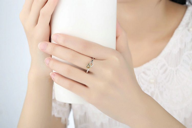 S925 Silver 14K gold plated double heart ring MR023R - Image 2