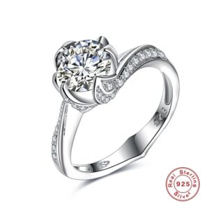 S925 Silver Round Shape Radiant Elegance CZ Flower Ring MR055R