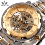SEWOR Gold Skeleton Mechanical  Stainless Steel Watch SEW122