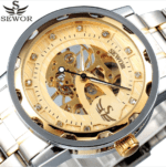 SEWOR Gold Skeleton Rhinestone Mechanical Watch SEW092