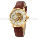 SEWOR Golden Skeleton Mechanical Leather Band Watch SEW089