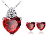 Silver Plated Red Crystal Heart Jewelry Set MR19JS