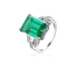 Sterling Silver 5.9ct Nano Russian Emerald CZ Cocktail Ring MR054R