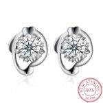 Sterling Silver Trendy CZ Stud Earrings MR026E
