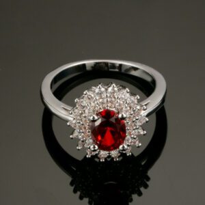 18K White Gold Plated Ruby Sun Flower Bijoux Ring MR039R